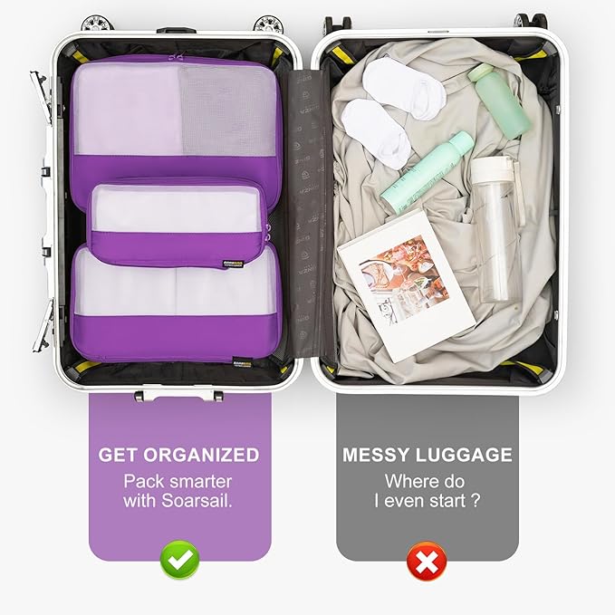 4 Set Compression Packing Cubes for Travel, Suitcases and Backpack Space Saving Organizers (Bright Purple)