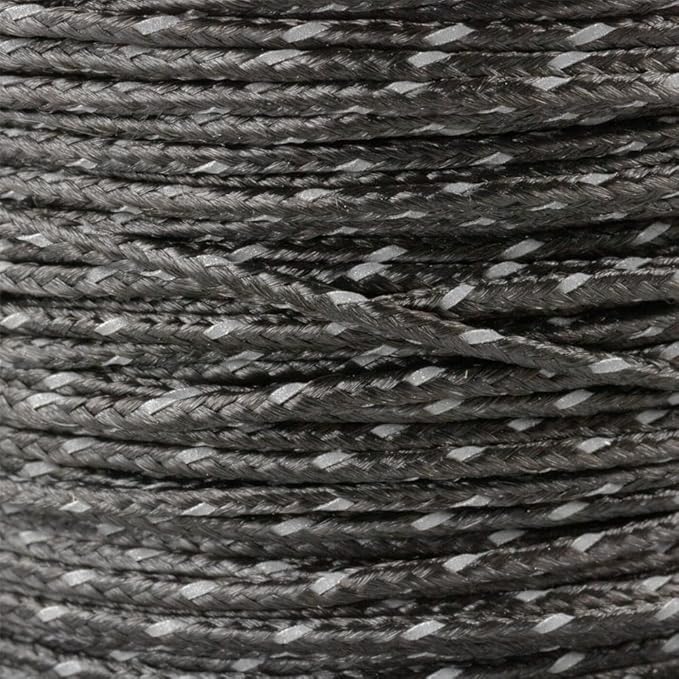 Paracord Planet Micro Paracord – Thin Braided Cord for Crafting, Fishing, and DIY Projects in 125 ft Spools – Reflective Black