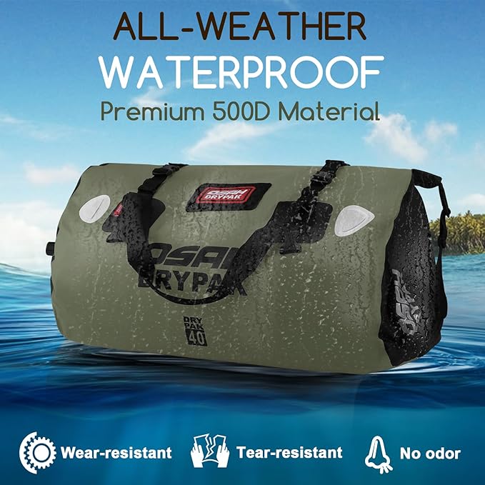Waterproof Duffel Bag - Motorcycle Dry Bag Tail Bag with Large Storage Space, Waterproof Luggage Duffle Bags with Outer Mesh Zipper Pocket for Camping, Kayaking, Fishing & Traveling