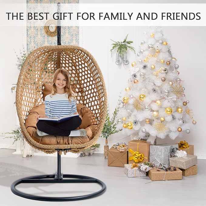 JUFU Egg Swing Chair Indoor Outdoor, Hanging Egg Chair with Aluminum Steel Frame, Patio Egg Chair with Removable Cushions, 350 lbs Capacity