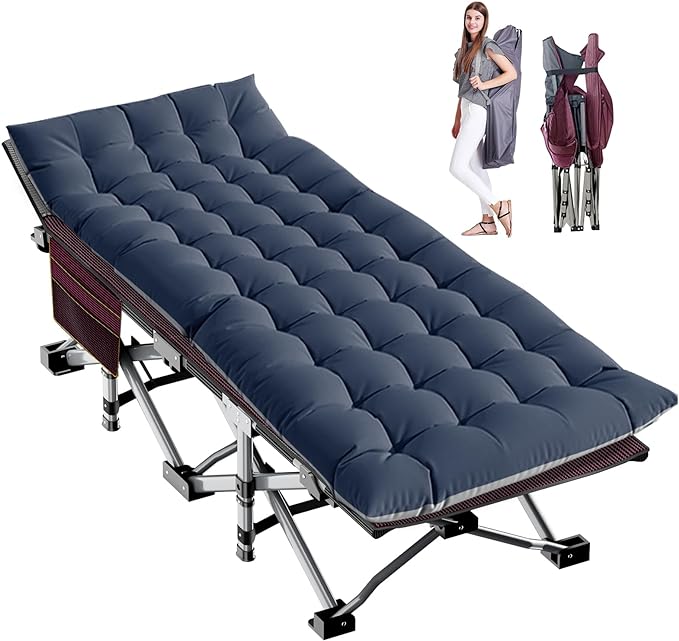 LILYPELLE Folding Camping Cot, Extra Wide Heavy Duty Sleeping Cots with Carry Bag, Double Layer Oxford Portable Travel Camp Cots for Home, Office Nap and Outdoor Beach