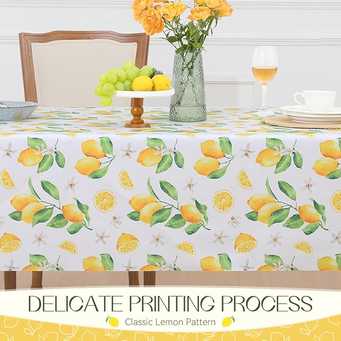 Romanstile Summer Rectangle Plastic Tablecloth, 100% Waterproof Oil-Proof Lemon PVC Table Cloth, Heavy Duty Vinyl Table Cover for Dining, Camping, Picnic, Outdoor - 54 x 54 Inch, Lemon