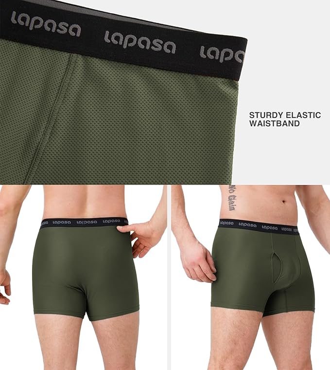 LAPASA Men's Quick Dry Travel Underwear, Terraversal Series Mesh Breathable Trunks/Boxer Briefs/Boxers (2 & 3 Packs)