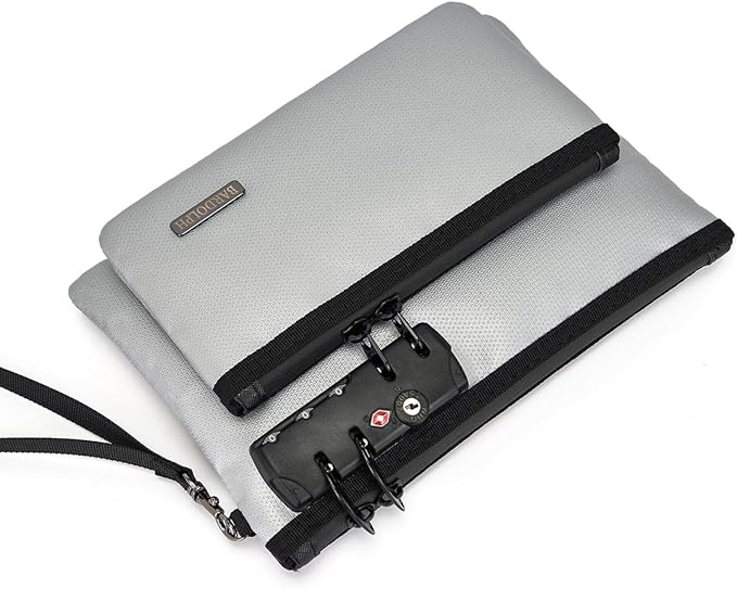 Fireproof Money Bag with Lock, Double layer Cash Bag BankBag for Cash, Valuable StorageBag,Fireproof Safe Box Money Pouch with Zipper (silvery, Small)