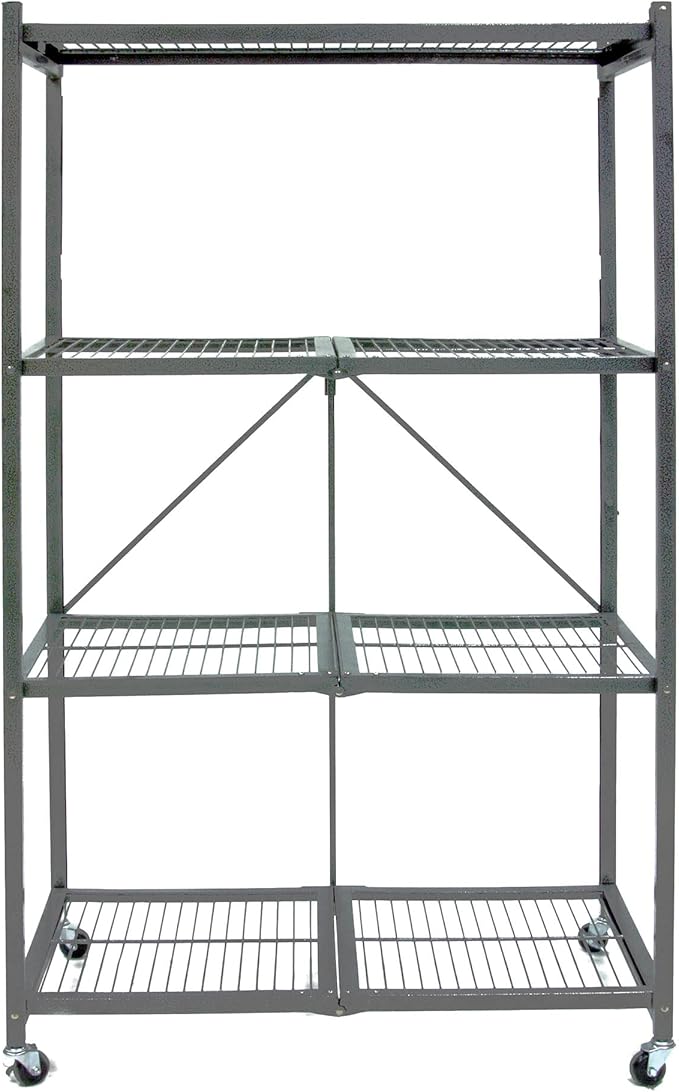 Origami 3-Pack R5 Storage Rack, 4-Tier Heavy-Duty Foldable Steel Shelf with Wheels, Gray