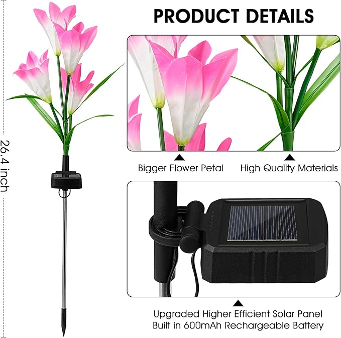 8 Pack Solar Garden Lights Outdoor, 7 Color Changing LED Waterproof Solar Powered Lily Flowers Landscape Lights for Outside Yard, Patio, Pathway Decorative, Décor