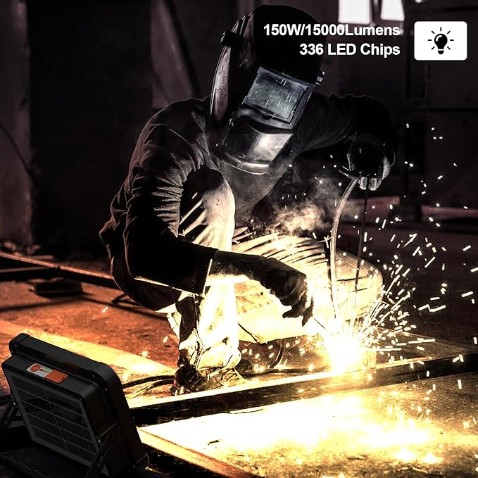 Portable LED Work Solar Light 100W 16500mAh 10000 LM with Stepless Brightness Job Site Battery Rechargeable LED Floor Light for Emergency Worklight for Hurricane (Black(Remote))