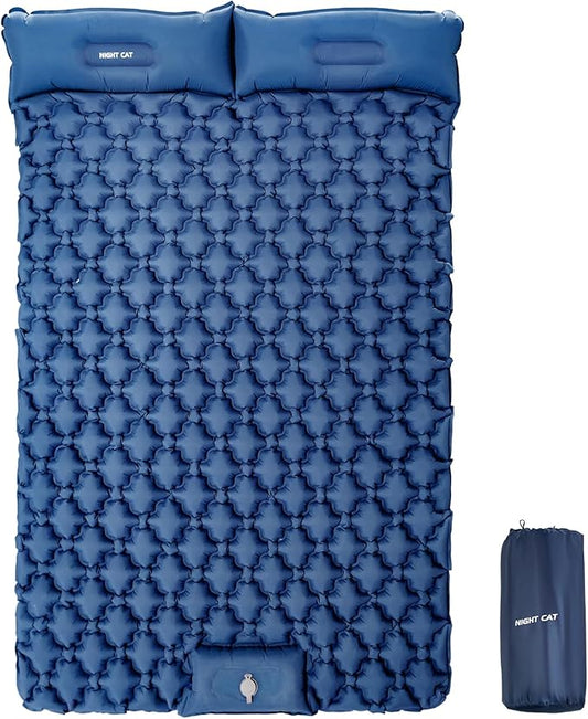 Night Cat Inflatable Double Sleeping Pad Mat Bed with Foot Pump and Double Pillow for Camping Backpacking Hiking Ultra-Light Compact Comfortable 77"x 47"