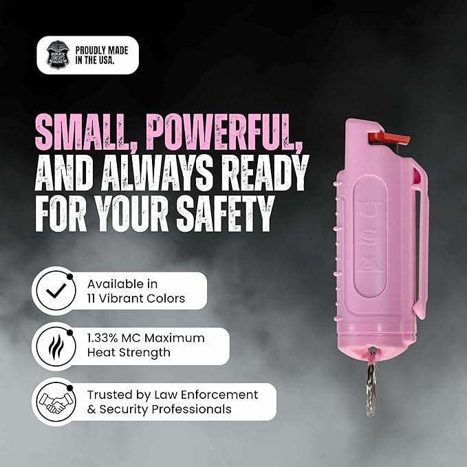 Police Magnum Keychain Pepper Spray Self Defense Belt Clip Holder - 3 Pack Tactical Maximum Strength OC with Dye - Small Safety Key Chains for Women & Men - Made in The USA