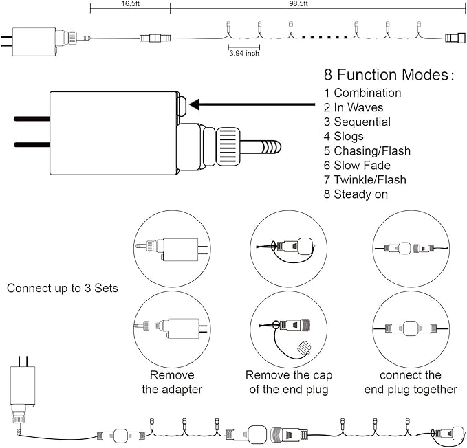 LJLNION 300 LED String Lights Outdoor Indoor, Extra Long 98.5FT Super Bright Christmas Lights, 8 Lighting Modes, Plug in Waterproof Fairy Lights for Holiday Wedding Party Bedroom Decorations (Blue)