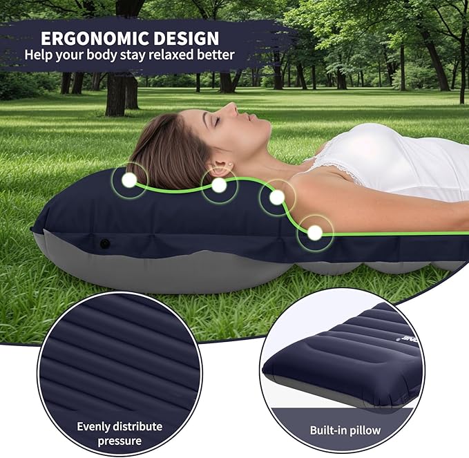 Extra Thick 4 Inch Camping Sleeping Pad, Splicable Ultralight Sleeping Pad with Pillow, Built-in Foot Pump, Lightweight Sleeping Mat for Camping Backpacking, Hiking, Tent