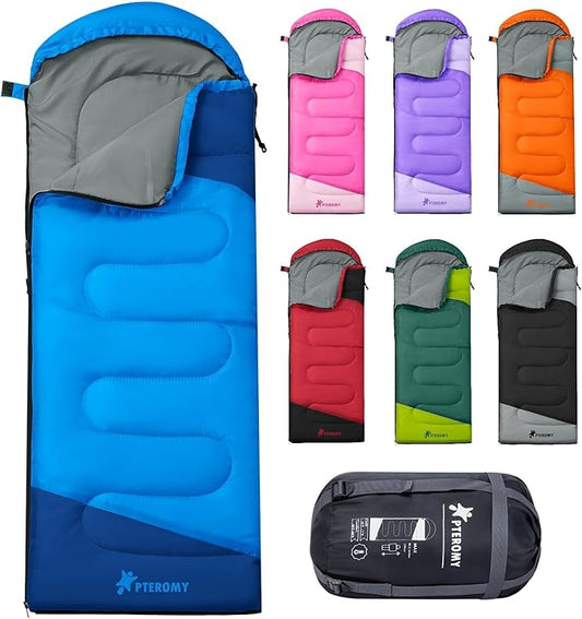 PTEROMY Sleeping Bags for Adults, Lightweight Water Resistant Backpacking Camping Sleeping Bag for Warm Cold Weather, Camping Essentials for Hiking Outdoor Travel