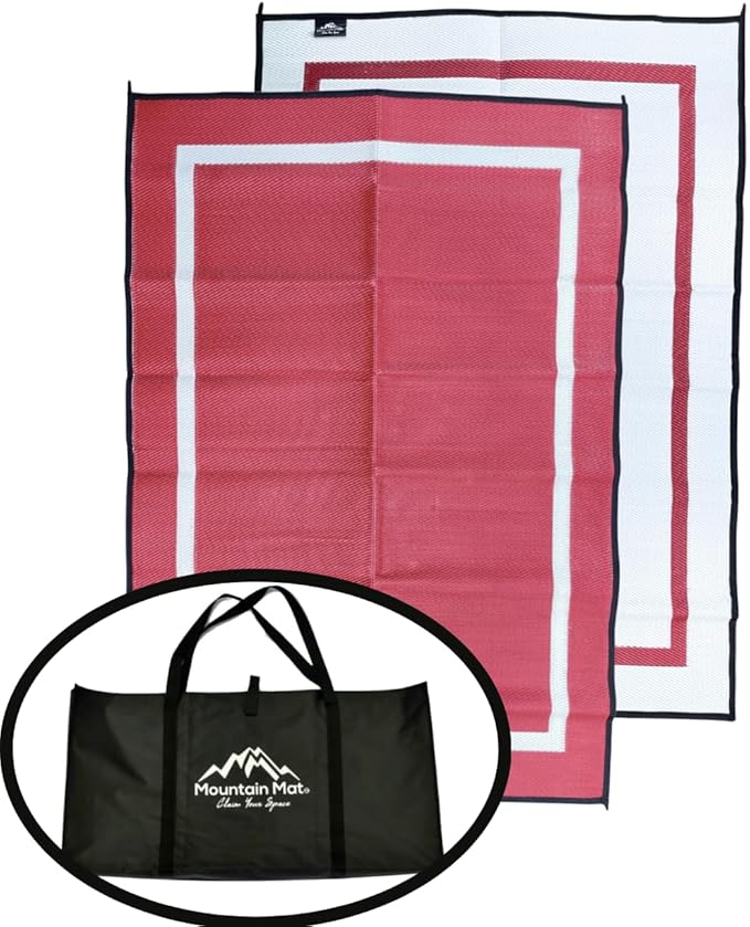 Recycled Plastic Personal Outdoor Mat for Beach, Camping, picnics, Sand, RVs (Maroon with Carry Bag, 5'x7')