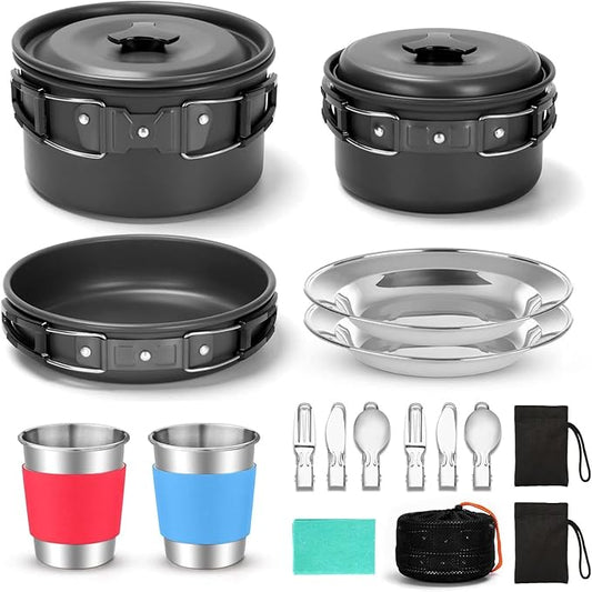 5pcs -20pcs Set TMKOOL Camping Cookware Mess Kit Outdoor Hiking Backpacking Picnic Cooking Bowl Non Stick Pot