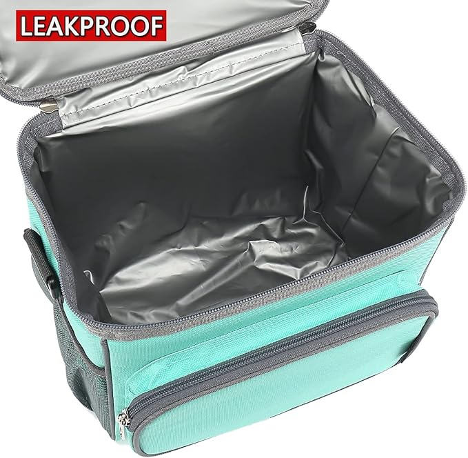 FlowFly Insulated Reusable Lunch Bag Adult Large Lunch Box for Women and Men with Adjustable Shoulder Strap,Front Zipper Pocket and Dual Large Mesh Side Pockets,Daisy