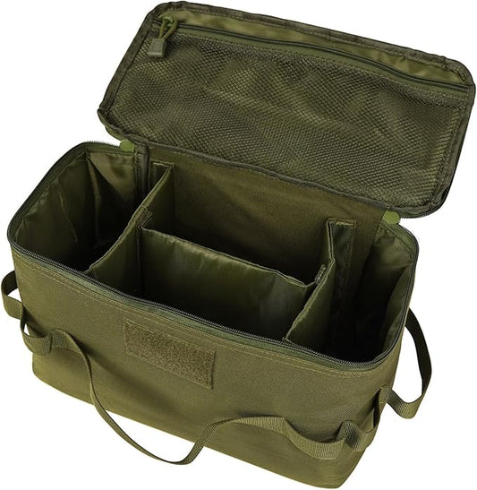 Camping Storage Bag, Utility Tote Bag for Camping Cookware Organizer, Trunk Organizer with Shoulder Strap,Outdoor Garden Tool Bag for Camping, Travel, Picnic, Garage Trunk(Army Green)