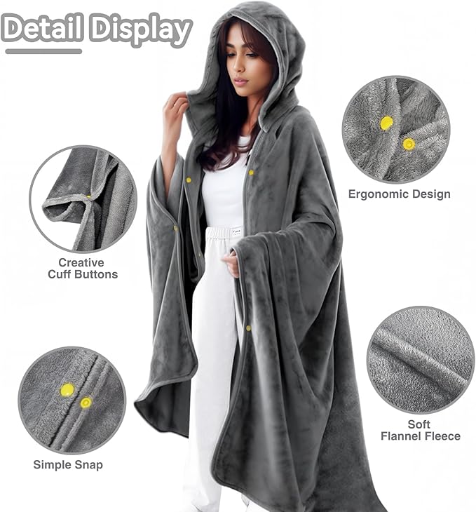Wearable Blanket for Women and Men Warm Cozy Giant Fleece Blanket with Sleeves for Adults Plush Furry Throw Cloak Gift