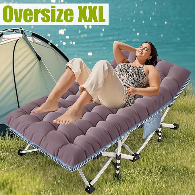 Oversize Camping Cot 32" W Extra Large Cot for Adults Cots for Sleeping XXL Cots with Mattress Heavy Duty Camping Bed with Carry Bag Folding Cot for Hiking Office Nap Indoor Outdoor Easy to Set Up