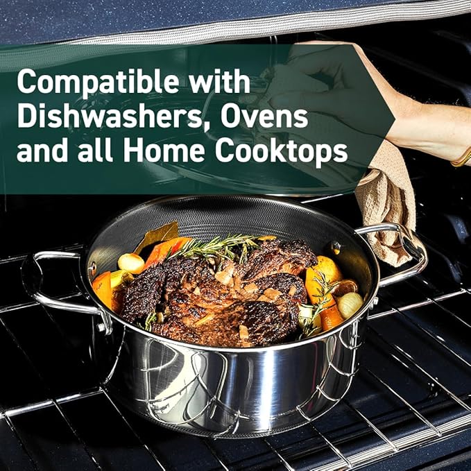 HexClad Hybrid Nonstick 5-Quart Dutch Oven with Stainless Steel Lid, Stay-Cool Handles, Dishwasher-Friendly, Oven-Safe Up to 900°F, Induction Ready, Compatible with All Cooktops