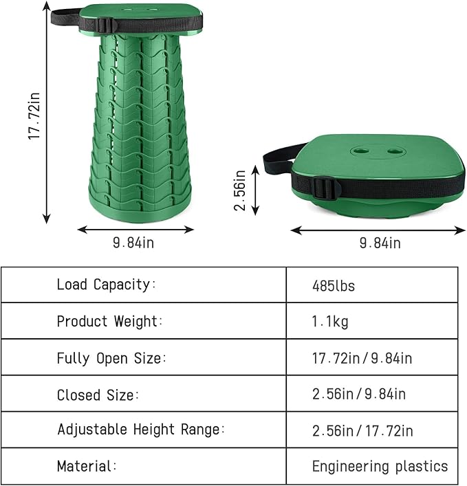 Collapsible Camping Stool Seat, Square Portable Telescopic Stool, Lightweight Sturdy Foldable Stool for Camp Fishing Picnic