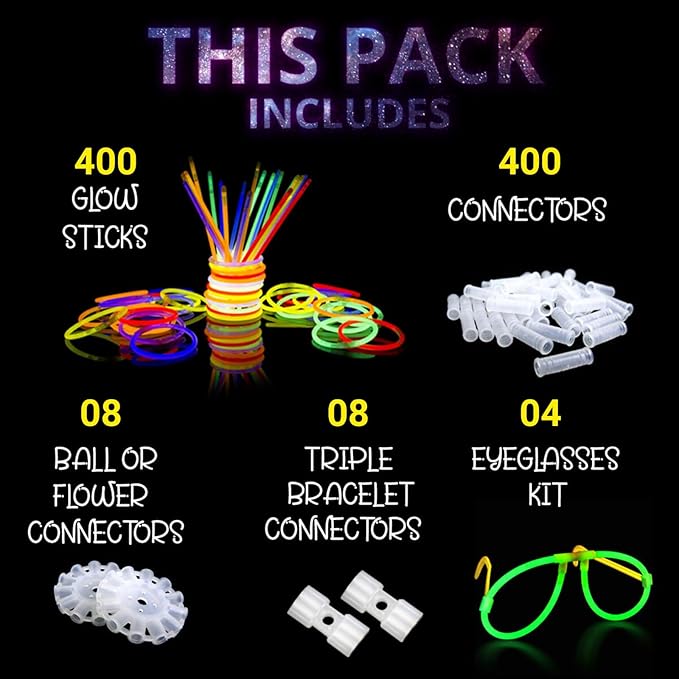 820 pcs Glow Sticks Bulk, Glow in The Dark Party Supplies, Festival Accessories & More, Bulk Party Favors, Camping Games, Party Favors, Emergency Supplies