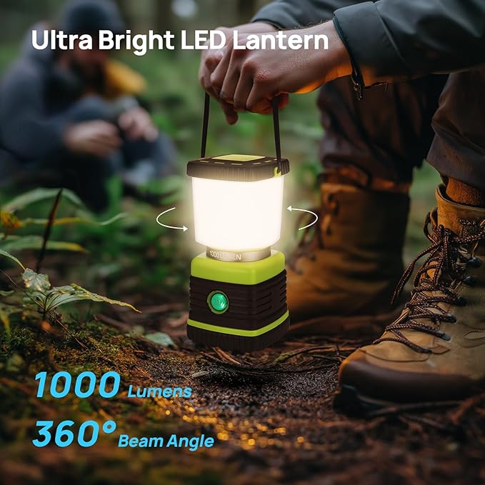 LED Camping Lantern Rechargeable, Consciot Camping Lights, 1000LM, 4 Light Modes, 4400mAh Power Bank, IPX4 Waterproof Tent Lights, Dimmable Flashlight for Emergency, Power Outages, USB Cable Included