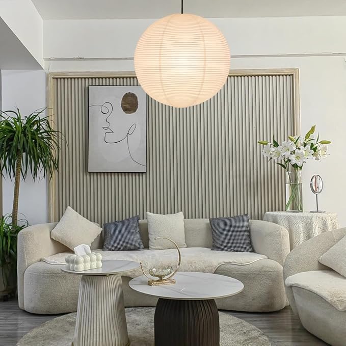 2Pack Paper Lamp Shade,50cm(19.69") Pendant Lamp Shade Round Large Paper Lantern Hanging Light Rice Paper Lantern Lampshade for Living Room Bedroom Dining Room Kids (2Pack White)