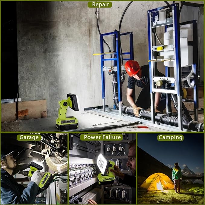 Choerinton Work Light Compatible with Ryobi 18V Battery Cordless Led Work Light Rechargeable Jobsite Light Outdoor Battery Powered Floodlight USB Charging Port for Car Repair Hiking Camp Garage