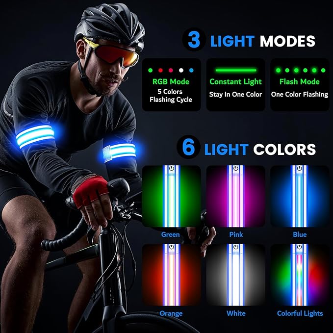 Light Up LED Armband for Running Walking at Night,Reflective Arm Bands for Runners,Rechargeable Jogging Lights,High Visibility Night Running Safety Gear Adjustable Running Women Men Kids