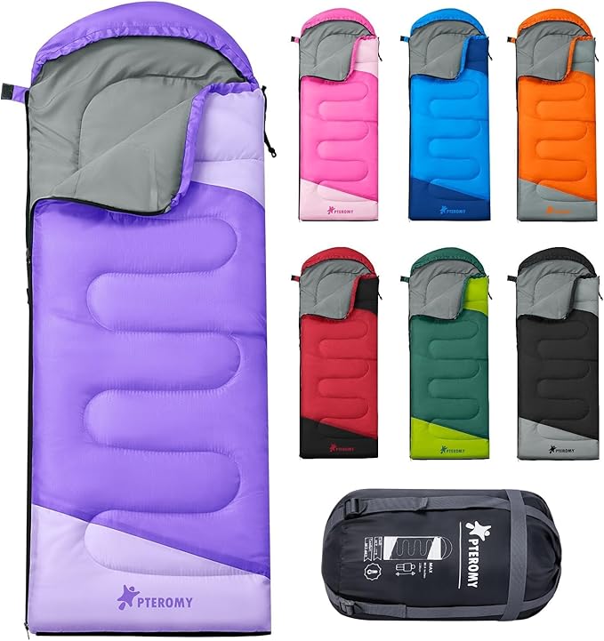 PTEROMY Sleeping Bags for Adults, Lightweight Water Resistant Backpacking Camping Sleeping Bag for Warm Cold Weather, Camping Essentials for Hiking Outdoor Travel