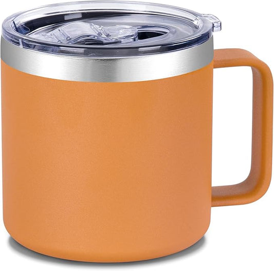 VEGOND 14 oz Insulated Coffee Mug with Handle, Stainless Steel Travel Coffee Mug with Lid, Double Wall Vacuum Metal Coffee Cup, Coffee Tumbler Powder Coated, Orange 1 Pack