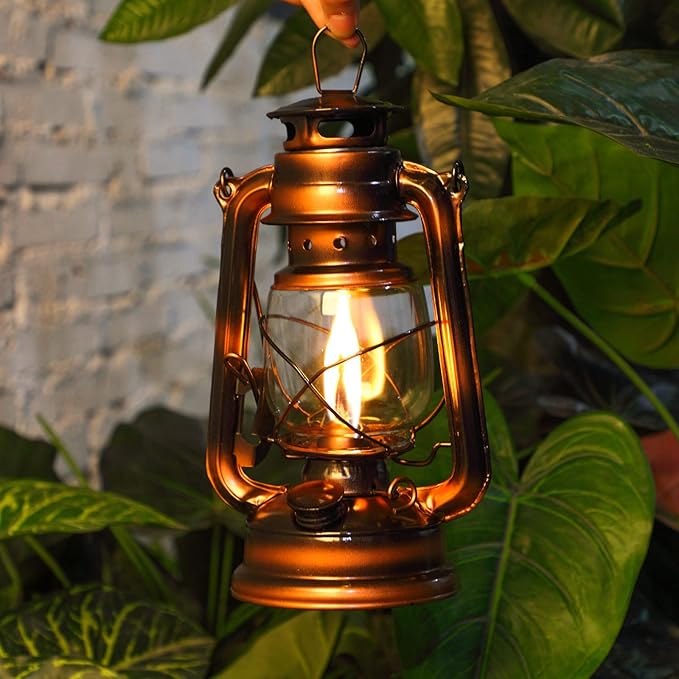 Honoson 4 Pieces Oil Lamp Hurricane Lamp Kerosene Lantern for Indoor Outdoors Decorative Hanging Oil Lantern with Wick for Hiking Emergency Camping Party Decoration(Bronze,10 Inch)