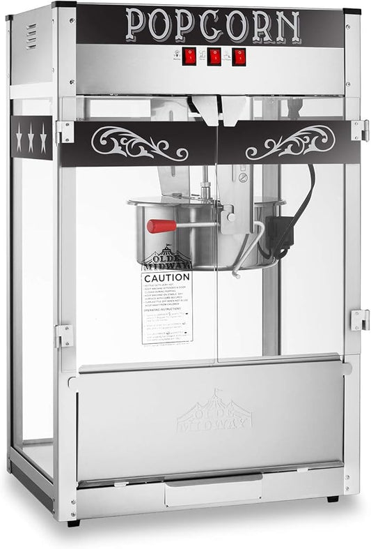 Olde Midway Commercial Popcorn Machine Maker Popper with Extra Large 16-Ounce Kettle - Black