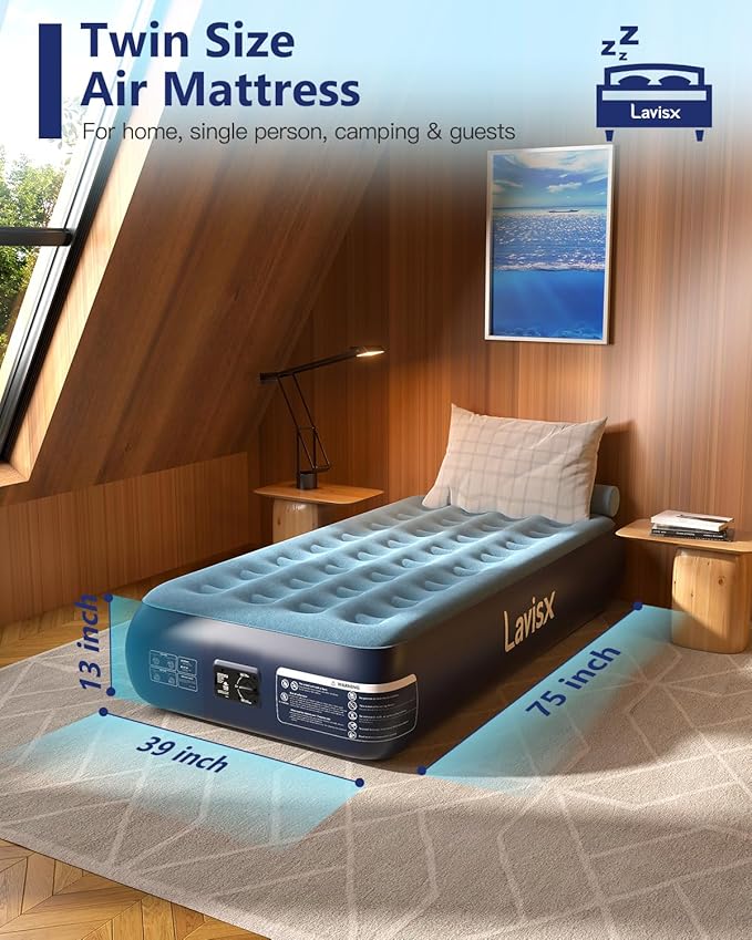 Twin Air Mattress with Built in Pump 13" Blow Up Mattress Raised Air Bed, 3 Mins Quick Self Inflatable with Storage Bag for Guest and Home