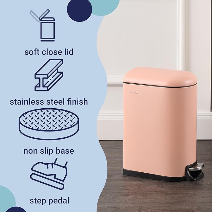 happimess HPM1009G Roland Mini 2.6-Gallon Step-Open Trash Can, Flamingo Pink,with Soft-Close Lid, Fingerprint Resistant, Modern, Minimalistic for Home, Kitchen, Office, Bedroom, Bathroom