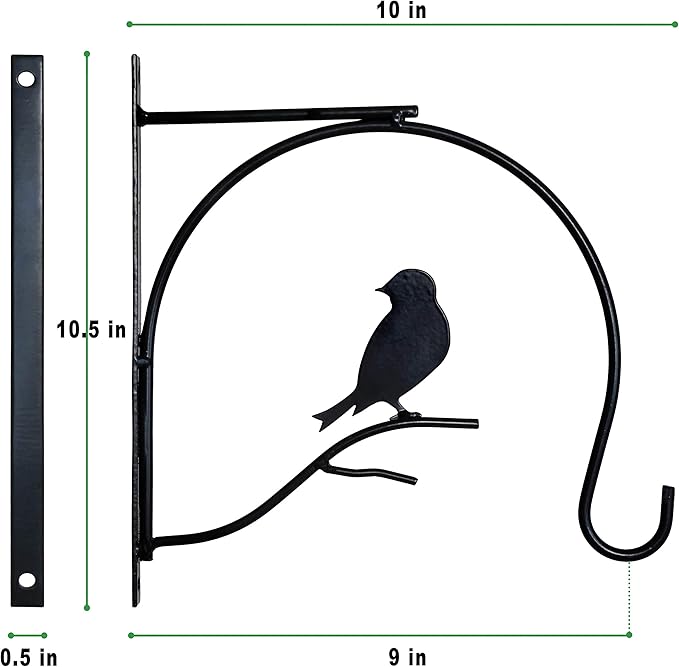 Hanging Plant Bracket 10 Inch 2 Pack Metal Iron Wall Hooks Decorative for Bird Feeders Plant Hanger Wind Chime Lanterns Indoor Outdoor, Black