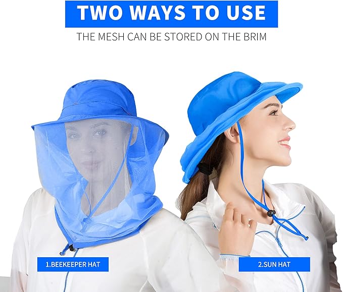Fishing Hat Sun Protection Hat Mosquito Head Net for Outdoors Bucket Hat with Hidden Net Mesh