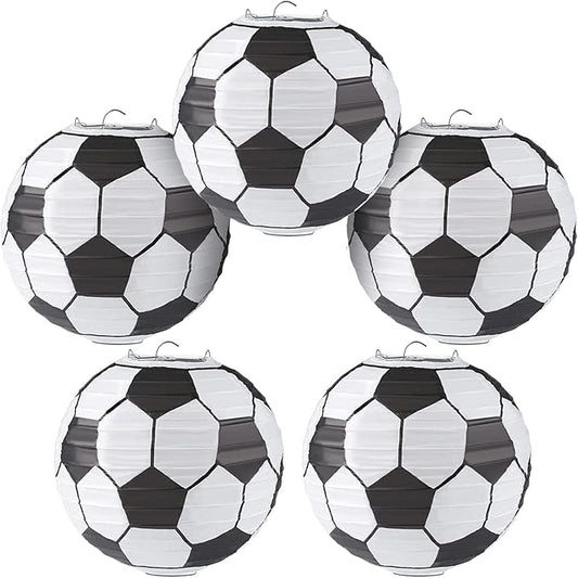 10 Inch Soccer Paper Lanterns Sports Soccer Themed Birthday Party Decorations Supplies Party Favors - Pack of 5