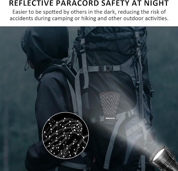 WEREWOLVES Reflective Paracord Rope 7 Strand Type III Parachute Cord 4mm 100ft / 200ft for Tent Camping Hiking Fishing Survival Tactical Clothesline DIY Projects