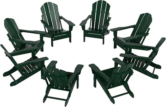 WestinTrends Malibu Malibu Outdoor Folding Poly Adirondack Chair (Set of 8), Dark Green