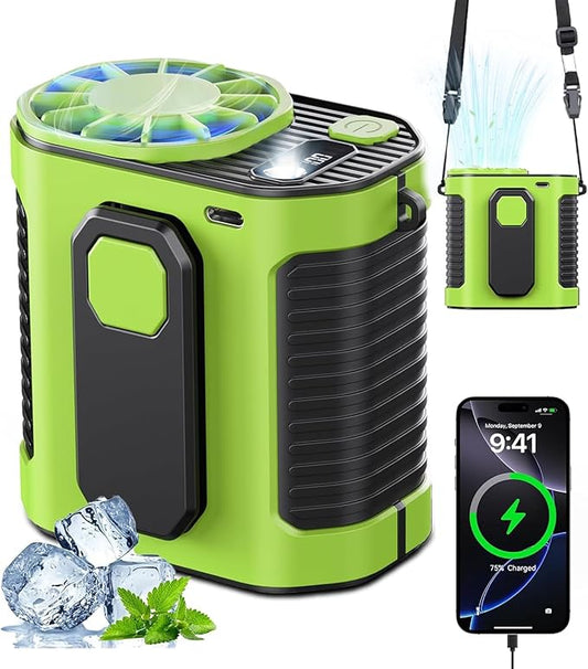 Portable Waist Fan, 10-Speed Rechargeable Body Fan with LED Light,Hands Free Wearable Belt Clip Waist Fans, 10000mAh Battery Cooling Fans, Dual Clips/Power Bank, 15000RPM for Camping, Outdoor, Jobsite