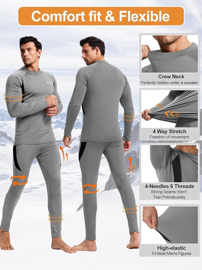 romision Thermal Underwear for Men Long Johns Fleece Lined Hunting Gear Bottom Top Set Base Layer for Cold Weather Gift