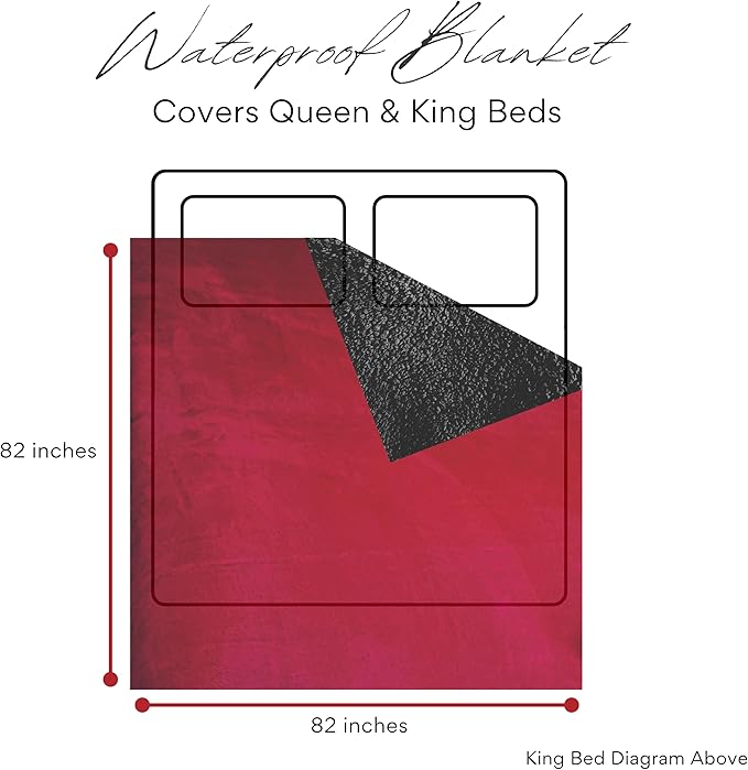Waterproof Blanket King Size (Red & Black, 82x82") Absorbent, Leakproof Fleece Protector for Bed, Couch - Water Proof and Stain Resistant, Plush Throw Blankets, Moisture Repellant Top Cover, Throws