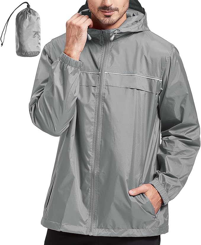 SWISSWELL Rain Jacket Men Waterproof Windbreaker, Lightweight Hooded Raincoat for Daily Casual