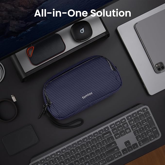 tomtoc Electronic Organizer Travel Case Performance, Water Resistant Dual Compartment Cable Organization Storage Bag for Charger, Cord, Phone, Hard Drive, Power Bank, Accessories Travel Essentials