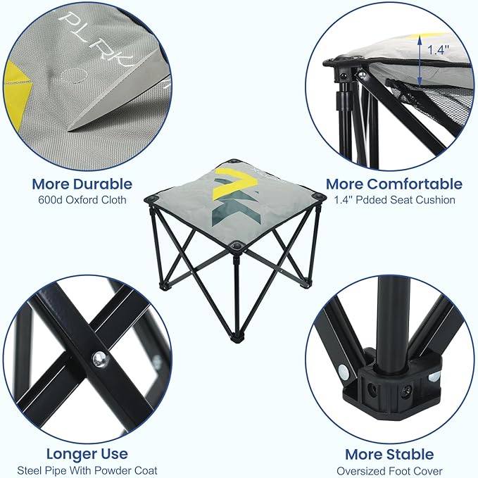 Padded Camping Stool, 18 Inch Oversized Camping Foot Rest, 500lb Camping Chairs Outdoor Footstool Portable Camping Ottoman for Camping Gardening Fishing w/Storage Net Carry Bag (2, Grey)