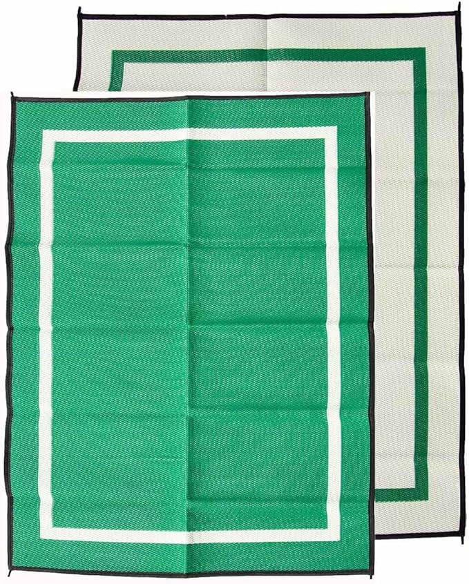 5x7 Green Outdoor RV Mat – Extra Thick 5mm Recycled Poly Rug – Heavy-Duty, Anti-Fatigue Standing, Reversible – Luxury Camp Mat for Beach, Outdoor Shower/Bath (Green NO Carry Bag, 5'x7')