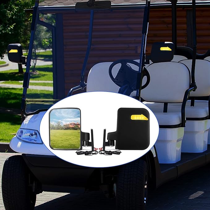 Universal Golf Cart Side Mirrors Rear View Mirror with Turn Signal Light for Club Car,EZGO and Yamaha Golf Carts