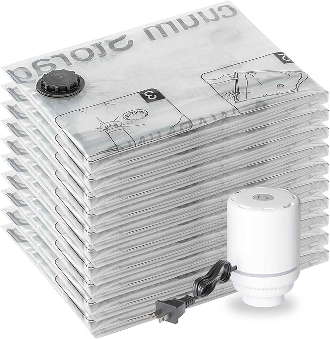 SUOCO 10 Large Vacuum Storage Bags with Electric Pump, Travel Clothes Space Saver Bags, Compression Airtight Seal Bags for Clothing, Pillows, Comforters, Blankets