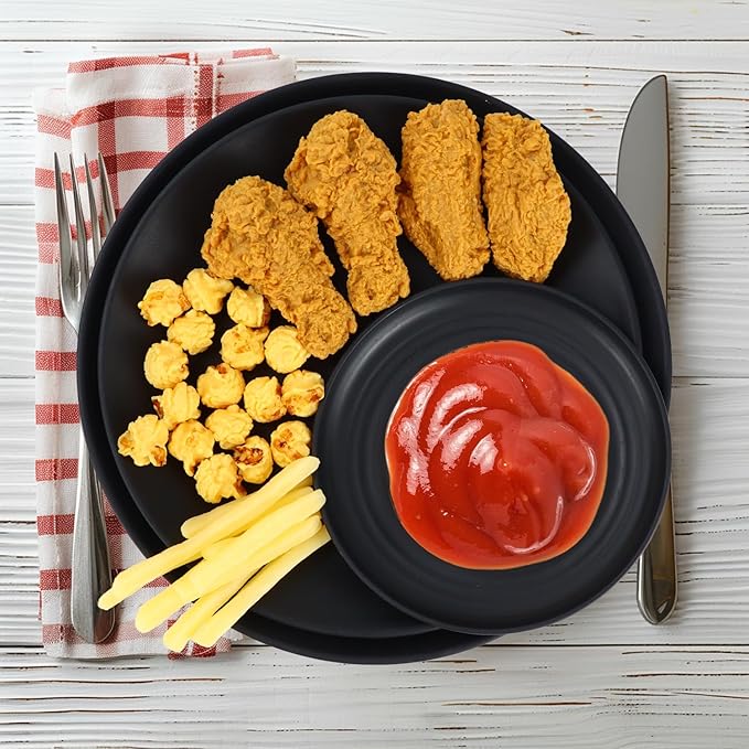 Wheat Straw Dinnerware Set of 40 Pieces - 10" & 9" Plates, 6" Snack Plates, 26oz & 12oz Bowls & Cups - Unbreakable, Microwave & Dishwasher Safe - Black